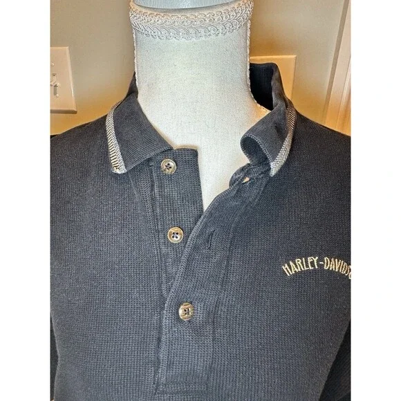 Vintage Harley Davidson Polo Shirt Mens Large Black Embroidered Logo Biker L - Picture 2 of 12